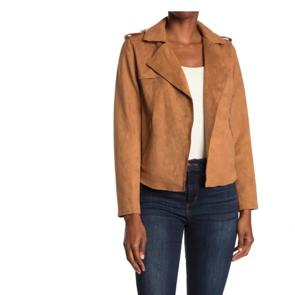Sold-NWT- T TAHARI Faux Suede Crop Moto Spring Jacket - Picture 1 of 3